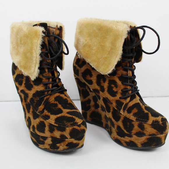 Liliana Verona Womens Wedge Boots Leopard Size 9 - Picture 2 of 7